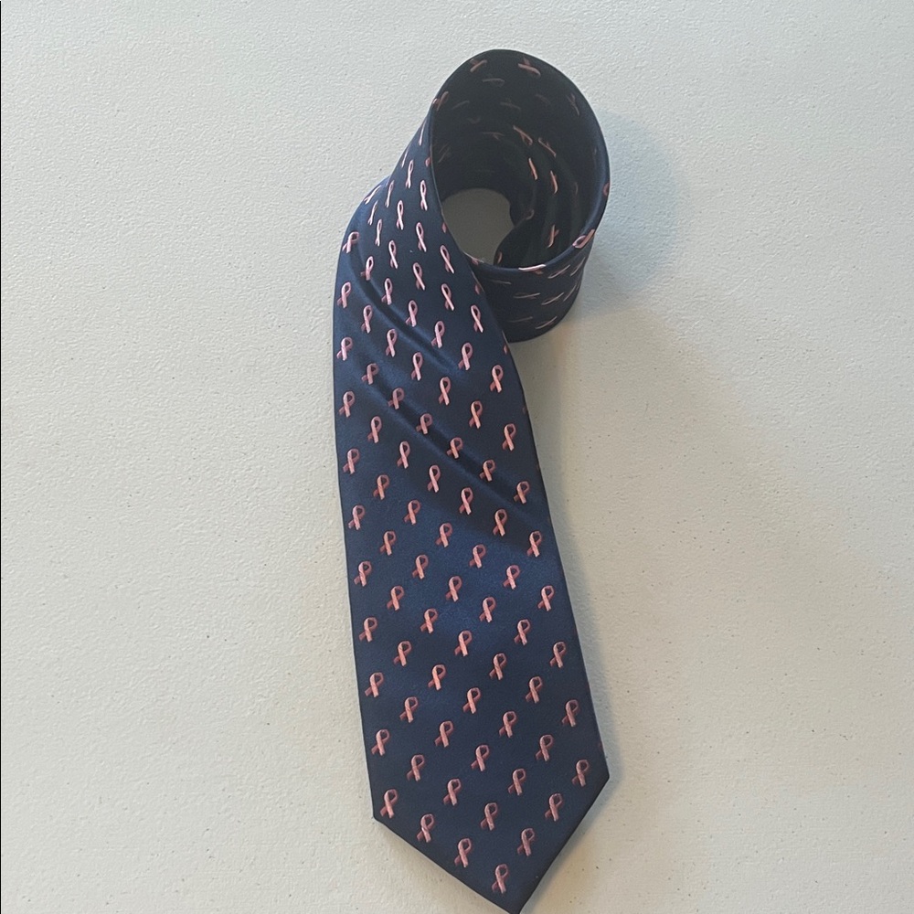 Navy and Pink Ribbon Patterned Men's Tie